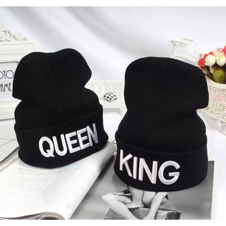 Topi Kupluk Beanie Hat Couple King Queen Kupluk Kekinian