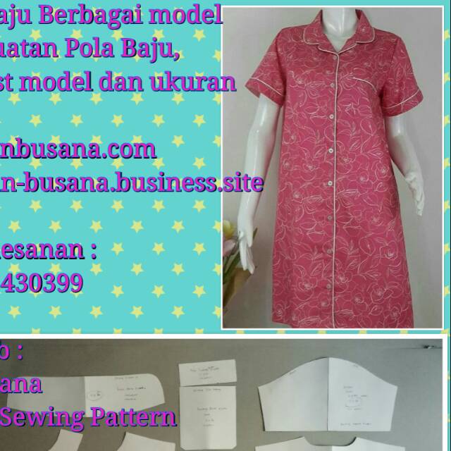 Pola produksi dress piyama wanita 02 - Pola Daster full kancing depan