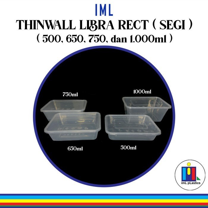 Kotak Makan Plastik THINWALL LIBRA RECT ( SEGI ) 1000ml - 1 set 25 pcs