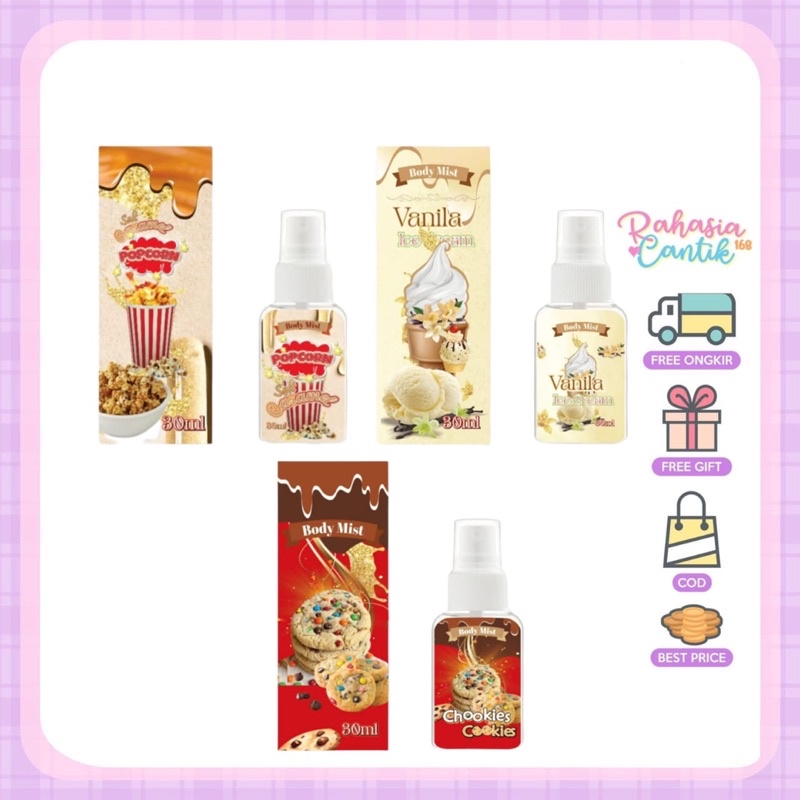 RC - BODY MIST PARFUM 30ML / BODY MIST POPCORN VANILLA COOKIES 30ML PREMIUM / PARFUM BEST SELLER