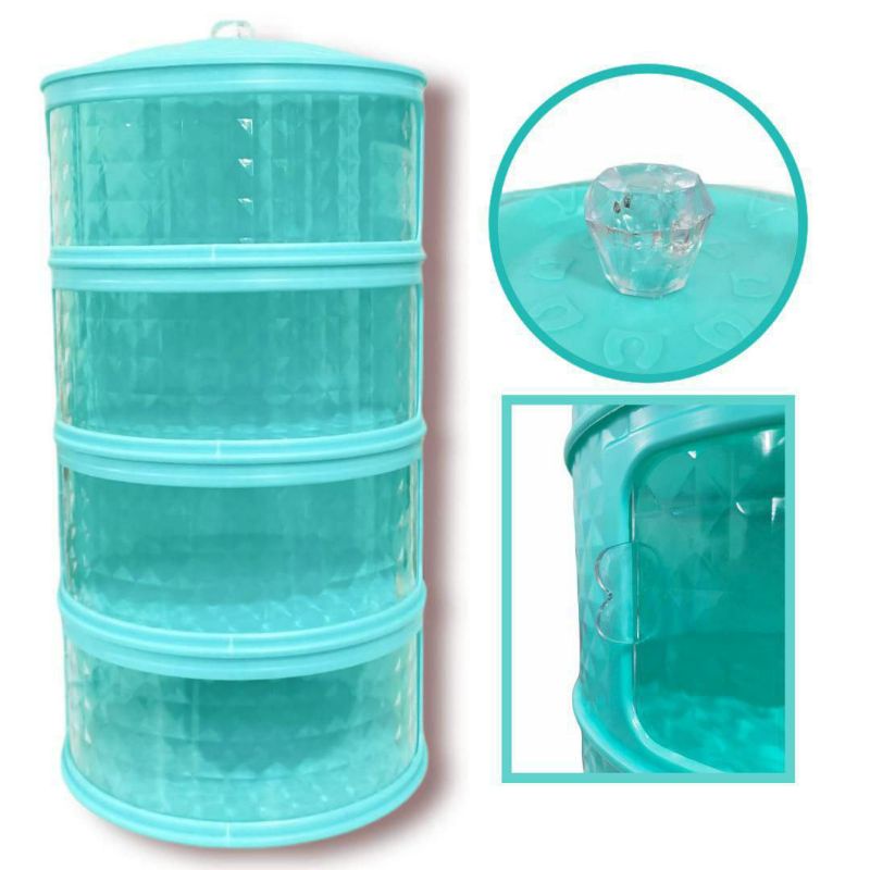 Rak Makanan Susun 4 Kristal Jumbo Tudung Saji Modern Bertingkat Rak Masakan Tutup Kaca Diamond Besar