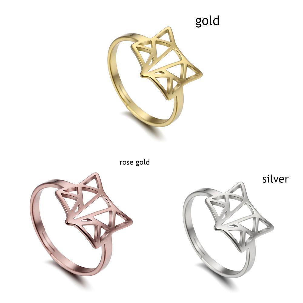 Preva Fox Cincin Emas Cincin Golden/Rose Perhiasan Emas Hewan Lucu Anti Karat