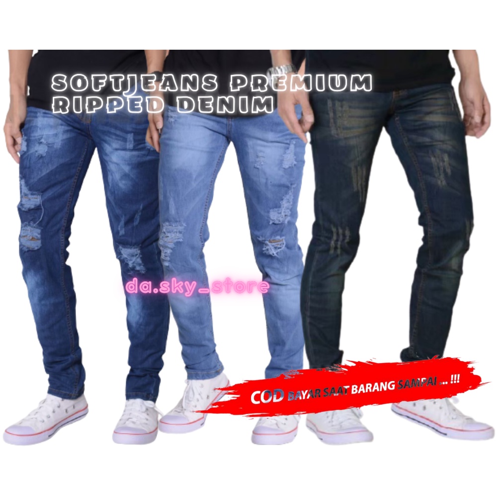 Softjeans Premium Ripped Denim Jeans Pria Celana Pria Celana Jeans Murah JEANS PANTS RIPPED DENIM CE