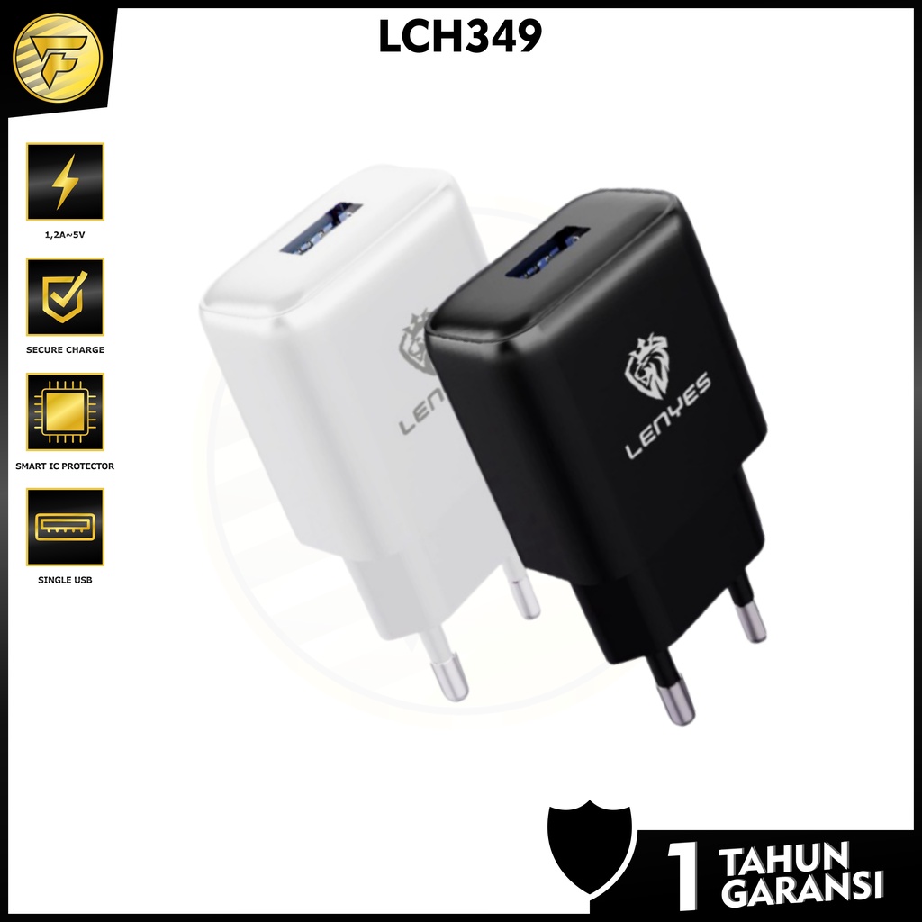 LENYES LCH349 Adaptor charger 5V 1,2A 1 USB batok cas HP, speaker, headset Bluetooth, powerbank, dll original