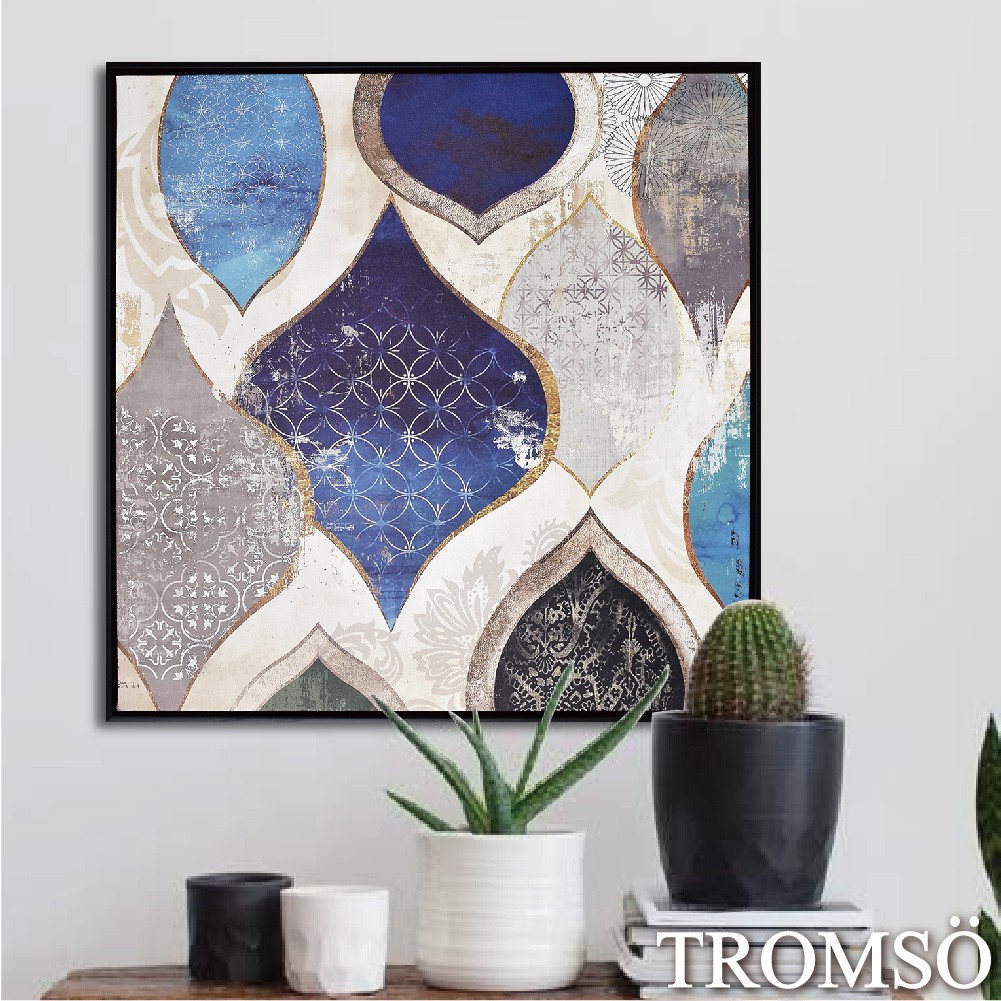 Lukisan Desain Abstrak Warna Biru & Putih, Ukuran Besar