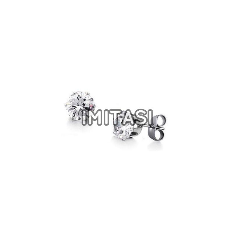 ANTING WANITA PRIA TITANIUM SWAROVSKI STUD EARING PREMIUM ANTIKARAT LITTLELOLLI.CO AKSESORIS TELINGA-IMITASI Mata Silver