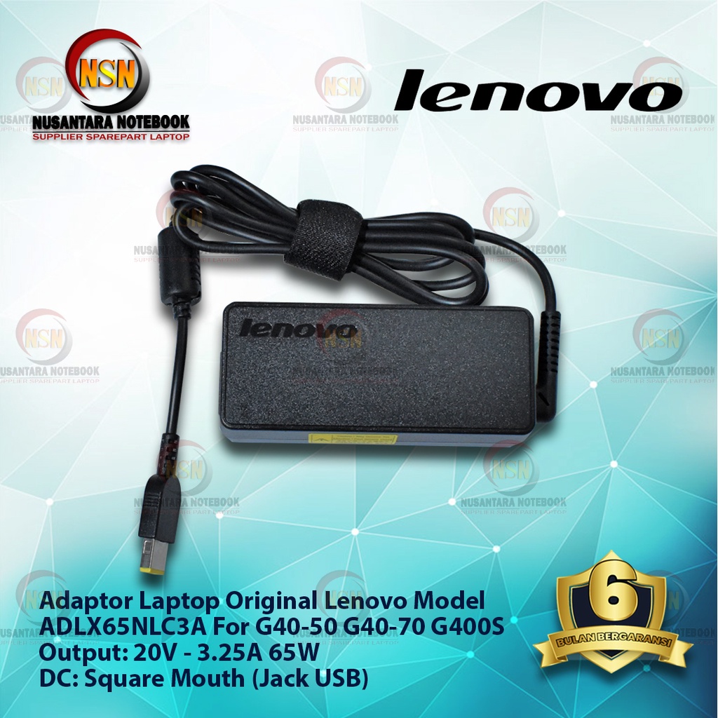 Adaptor Charger Original Lenovo 20V 3.25A Square Mouth Usb For G40-30 G400S