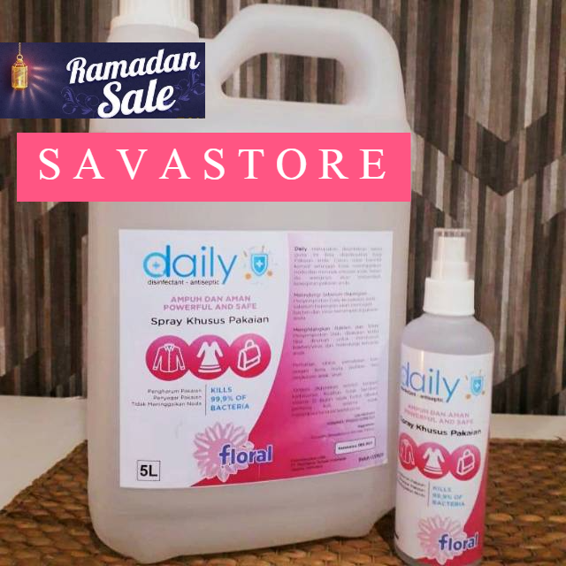 PAKET DAILY DESINFEKTAN ANTISEPTIC SPRAY 250ml + DESINFEKTAN CAIR 5 LITER 5L KHUSUS PAKAIAN / BAJU