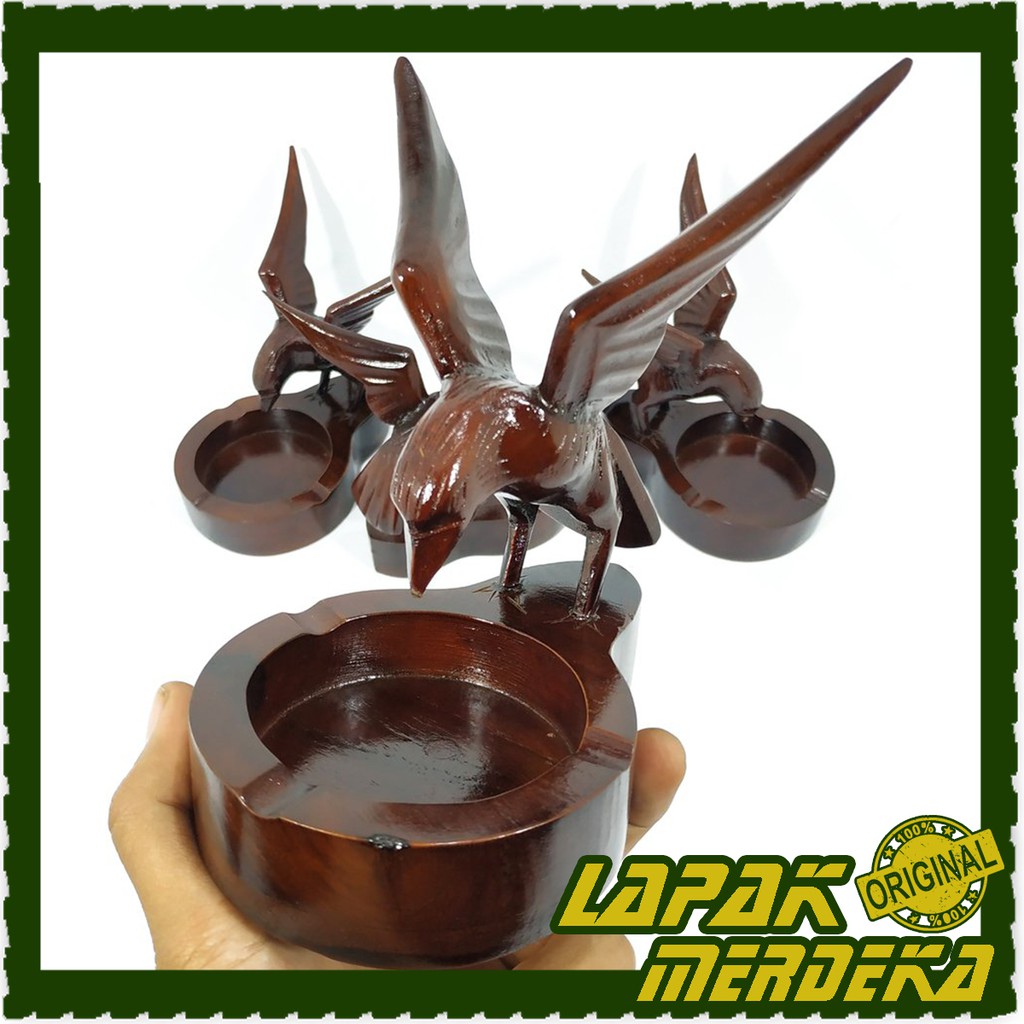 Asbak Sampah Puntung Rokok Kerajinan Kayu Jati Pahat Model Patung Burung Elang Antik Unik