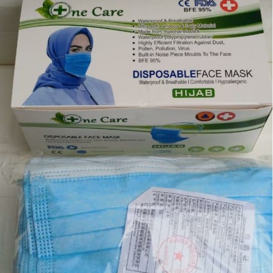 Masker Hijab 3ply Headloop isi 50 pcs One Care Medis Grade Onecare