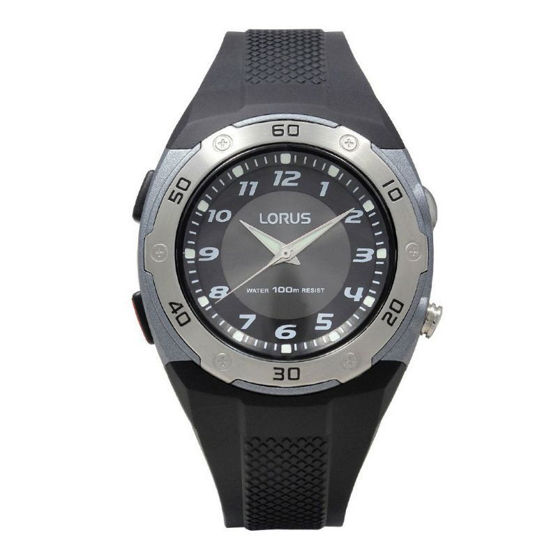 JAM TANGAN PRIA LORUS R2333DX-9 SILVER BLACK RUBBER ORIGINAL GARANSI RESMI