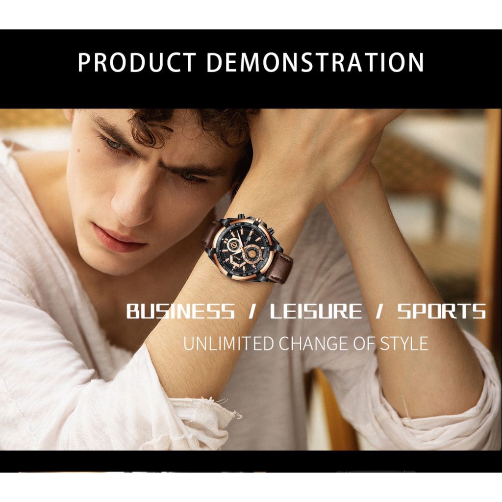 Jam Tangan Pria Sporty Impor VAVA VOOM VA-2321 Original Tahan Air Fashion Business Auto Date Kulit