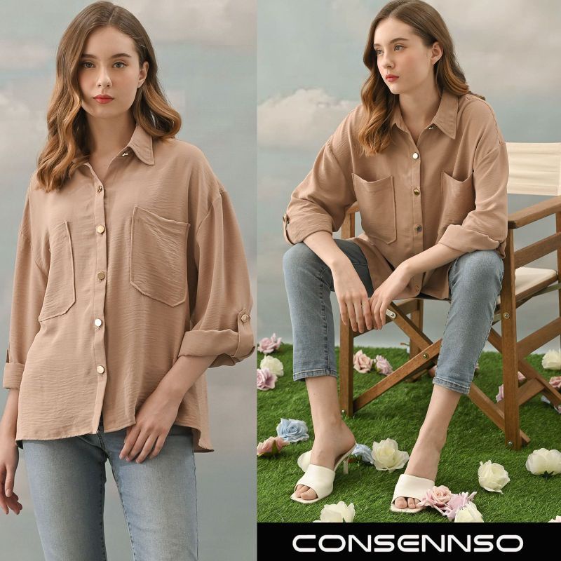 Consennso plisket Brown poplin blouse