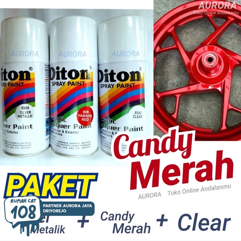 Rumah Cat - Paket Diton Candytone Merah Yamaha Red 808 Silver Metallic 8580 Clear 8540 Pilox Pilok C