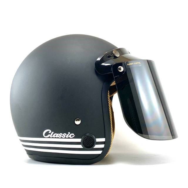 HELM BOGO RETRO SNI DEWASA CLASSIC BLACK DOFF LIST PUTIH ...