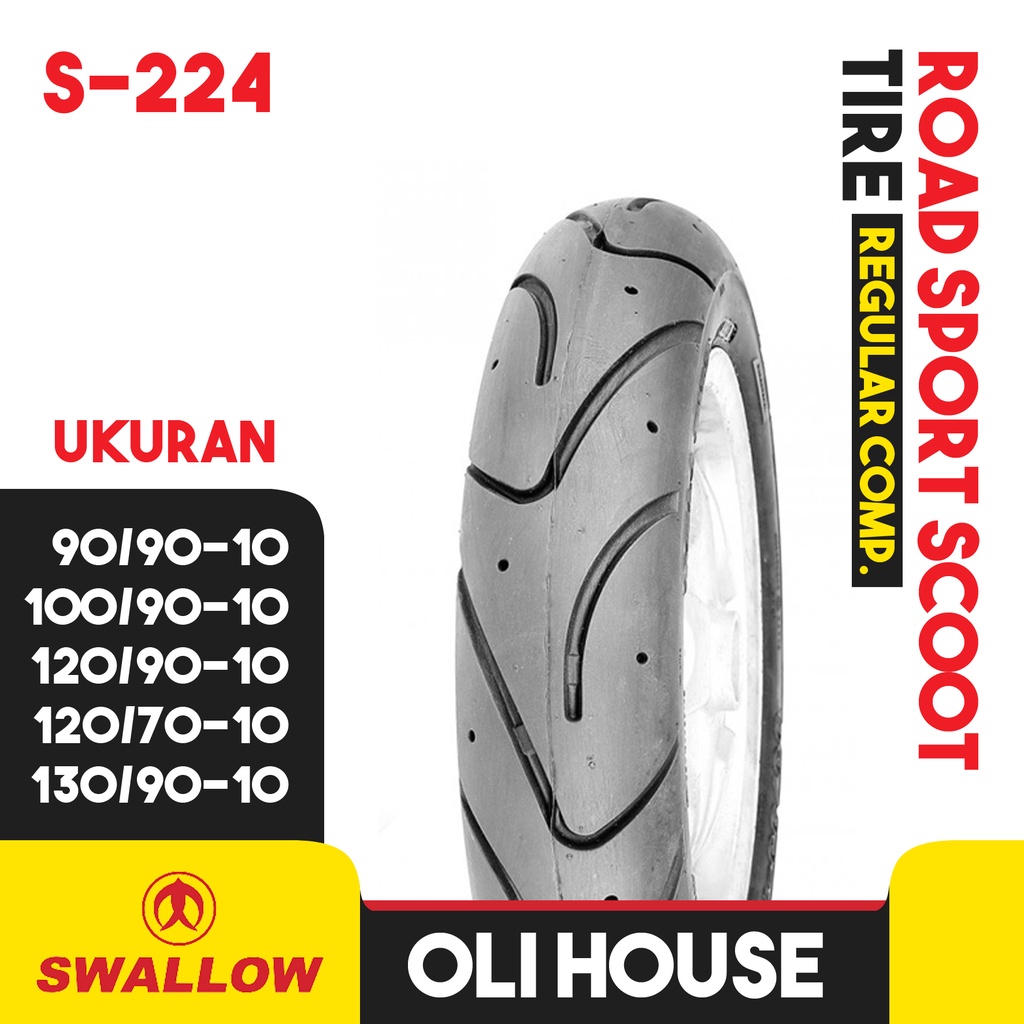 Ban Luar Motor Swallow S-224 Ukuran 90/90 100/90 120/90 120/70 130/90 Ring 10 Tubeless