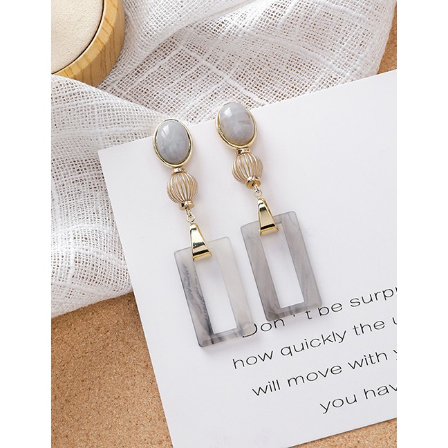 LRC Anting Tusuk Fashion Gray Ink Geometric Rhinestone Earrings D48801