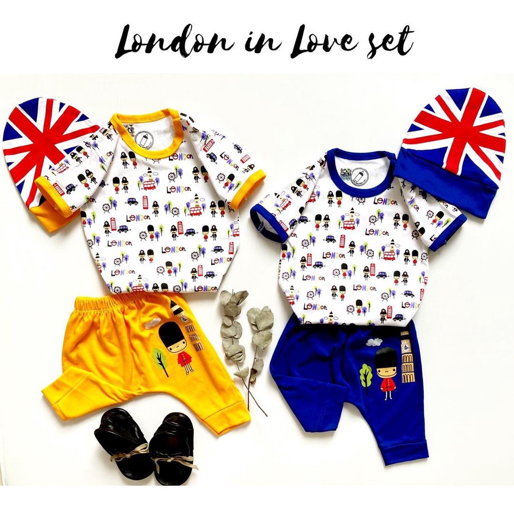 SLEEPING TIGER / LONDON IN LOVE Baju Setelan Kemeja Celana Topi Dasi Pergi Jalan Fashion Anak Bayi Cowok Laki Lucu