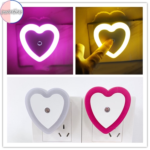 1pc Lampu Malam LED Bentuk Hati Dengan Sensor Otomatis Hemat Energi