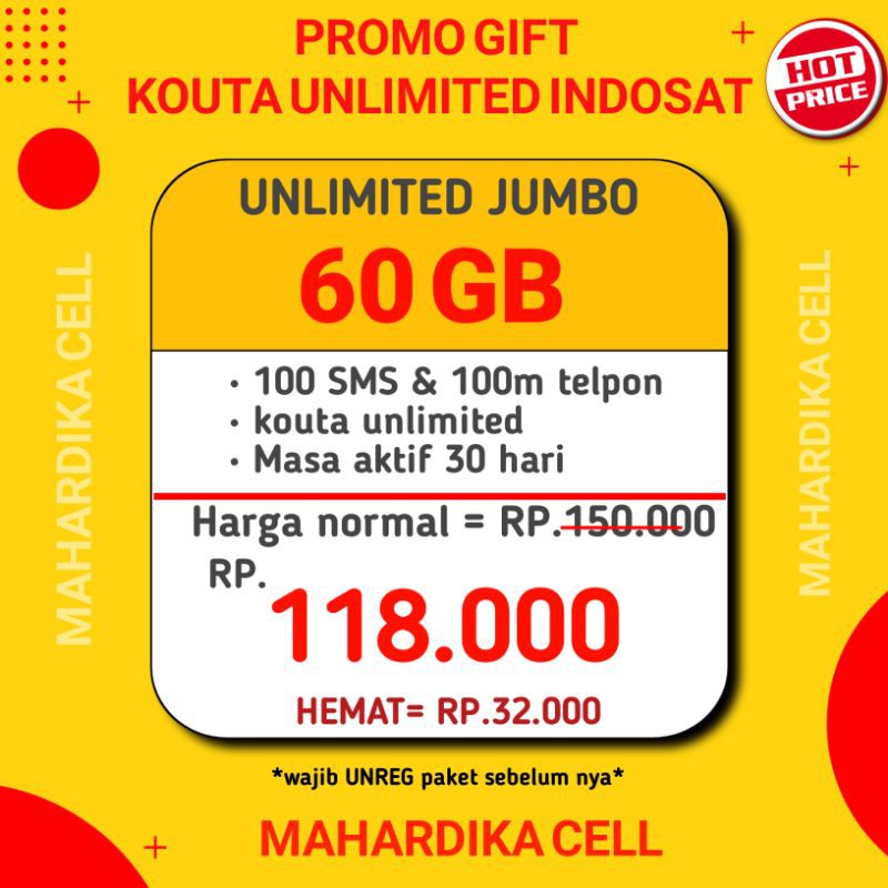 kouta indosat 60GB UNLIMITED JUMBO murah