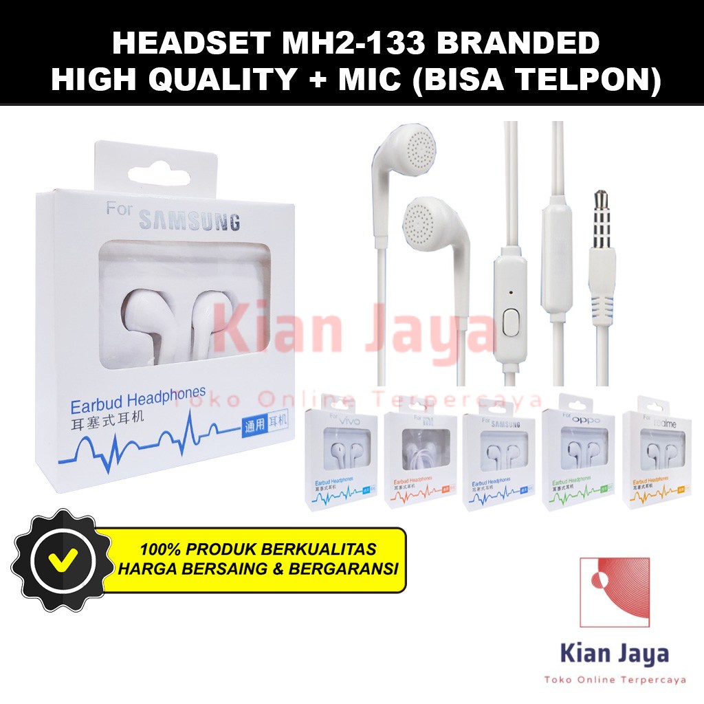 Headset Handphone Branded MH2-133 Model Kepala Bulat Earphone Headphone handset Mic