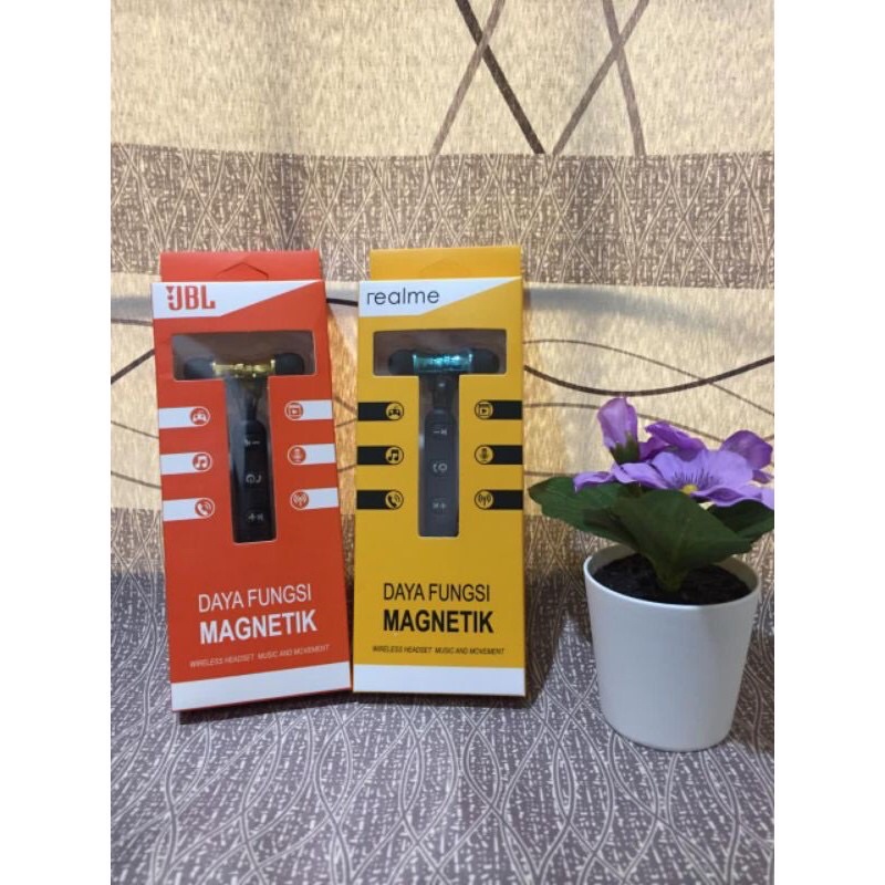 Earphone Bluetooth JBL Magnet & Realme UA111 Headset Wireless Sport Handsfree Kabel BT magnetic