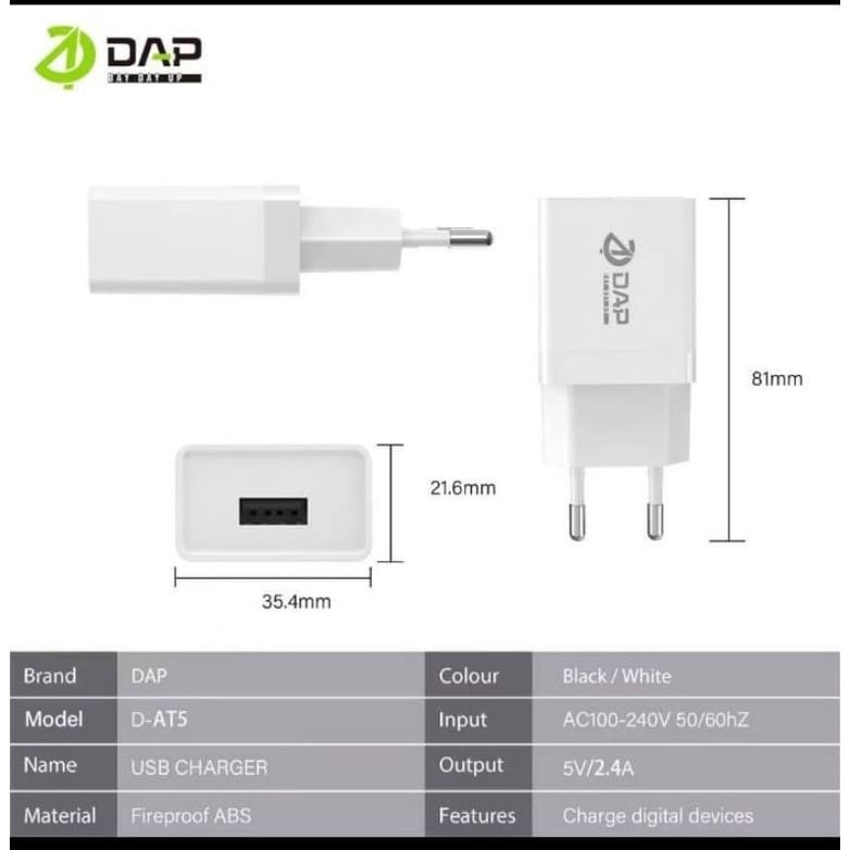 Batok Charger DAP D-AT5 1USB PERPCS Kepala Casan DAP D-AT5 1PCS Adaptor Charger DAP D-AT5 1USB 1PCS ORIGINAL