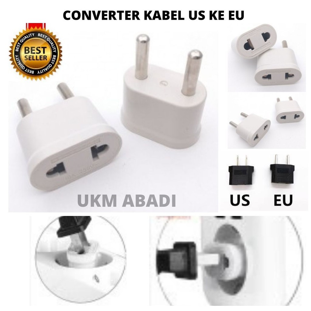 Kabel Colokan Steker Gepeng Ke Bulat Konverter US To EU Travel 111108