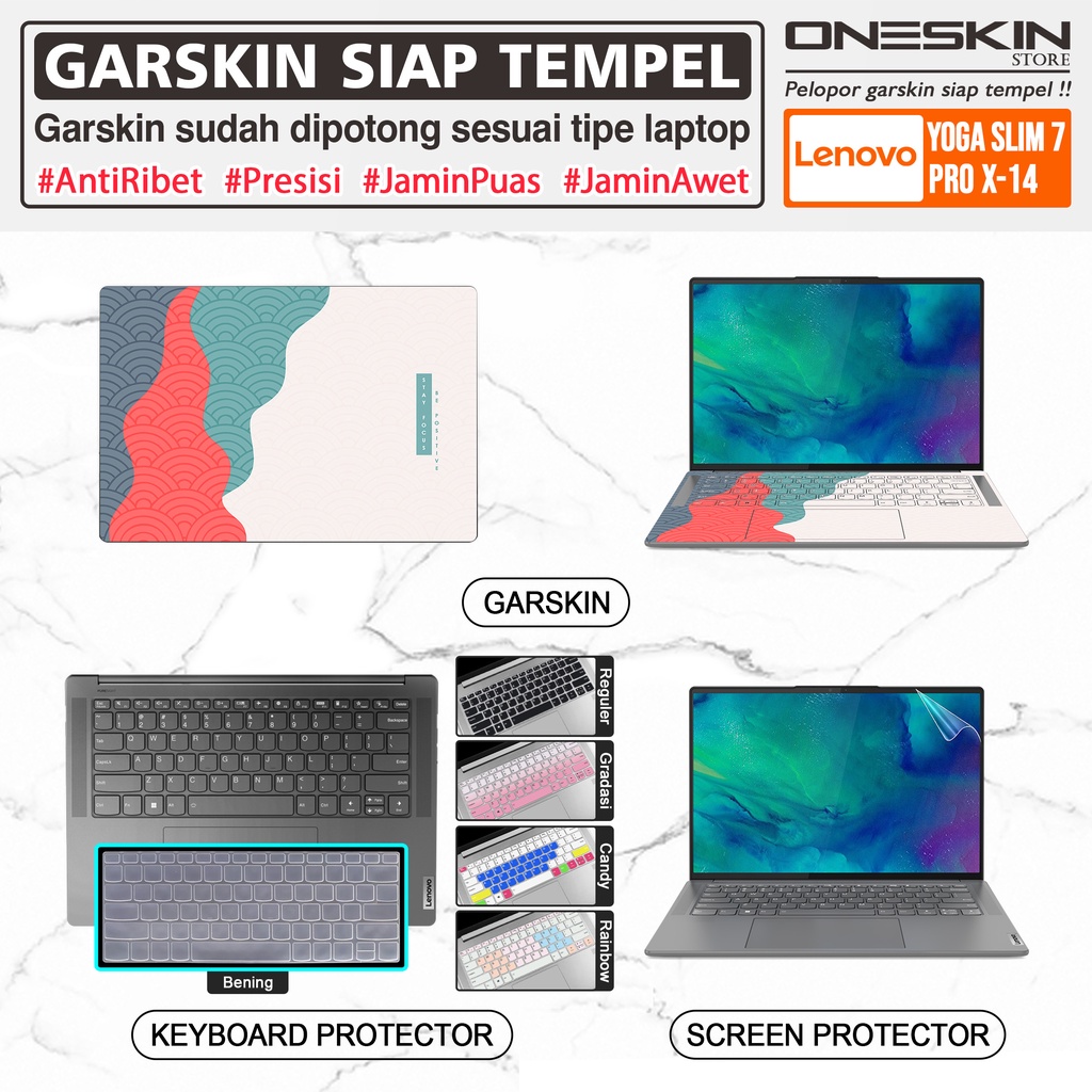 Garskin Sticker Laptop Pelindung Screen Keyboard Protector Lenovo Yoga Slim 7 7i ProX-14 14ARH7 14IAH7 Gen 7 Gambar Full Body Silikon Bening Glossy