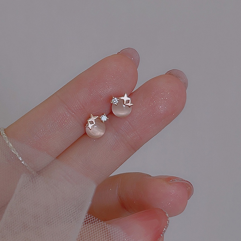 Anting Tusuk Sterling Silver 925 Desain Bintang Kecil Hias Batu Opal Simple Untuk Wanita