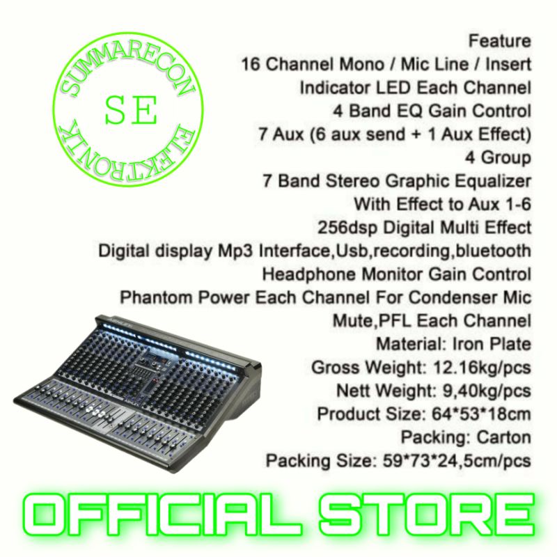 mixer audio 16 channel original ashley V16FX usb bluetooth recording