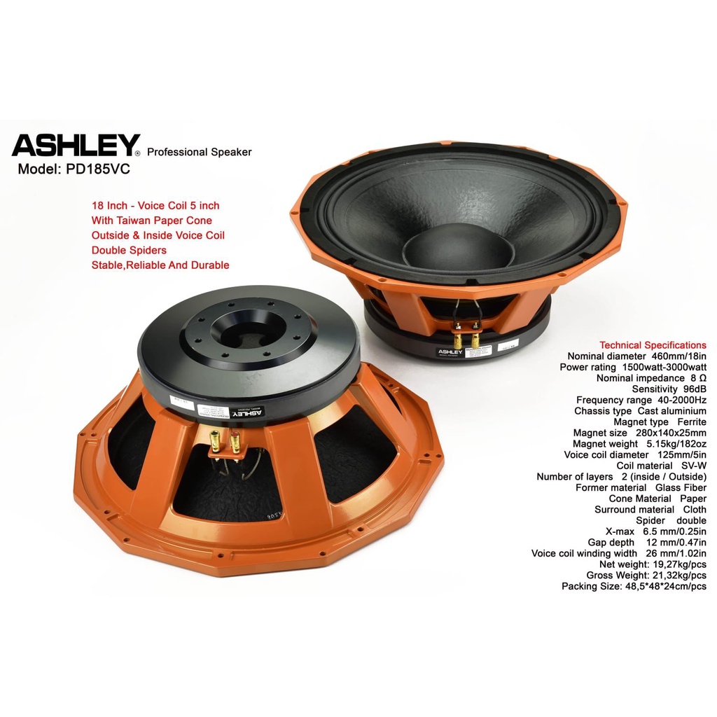 Speaker Component Ashley PD 185VC 18 inch Original Ashley PD185VC