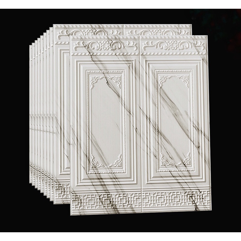 READY SEMUA WARNA [TEBAL] Wallpaper 3D Foam Tembok Dinding Motif Pintu Jendela/Stiker Foam 3D Dinding Dekorasi Ruangan-Dinding~Marble Putih