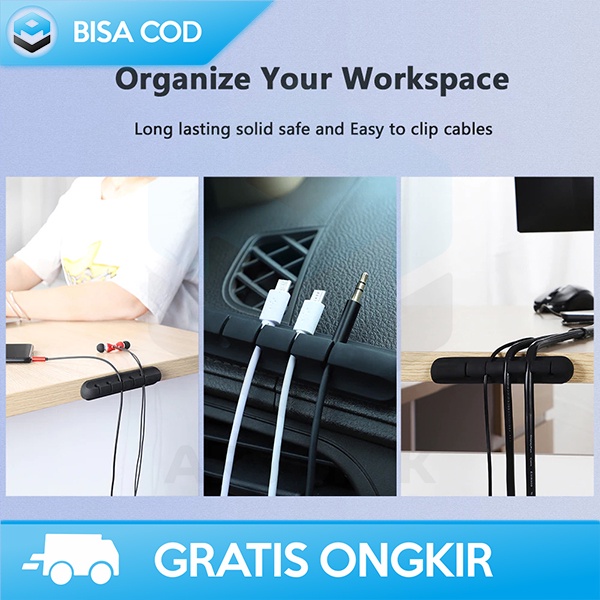 KABEL KLIP CAS HEADSET HITAM SILIKON ELASTIS ORGANIZER TEMPEL 5 HOLE