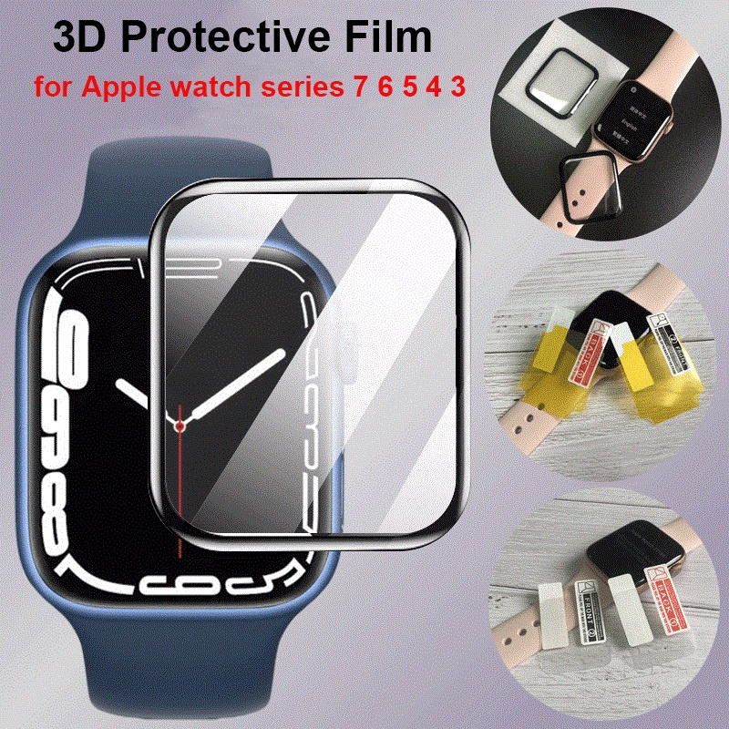 Film Pelindung Layar Full Cover 3D Bening Untuk Apple Watch Seri 7 6 5 41mm 45mm 38mm 40mm 42mm 44mm