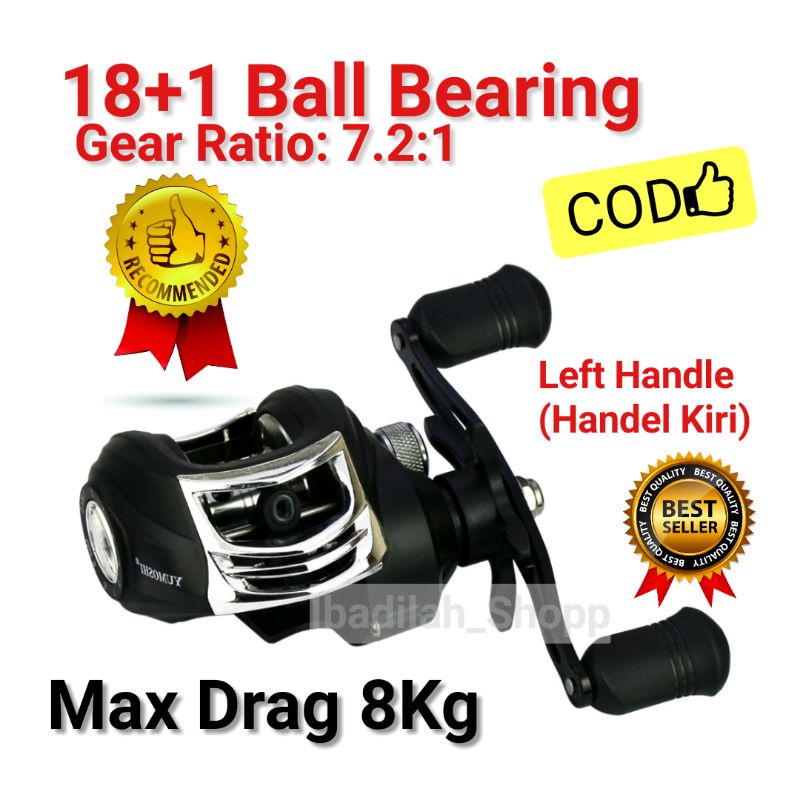 Reel Bc / Baitcasting Yumoshi AK201 Max Drag 8kg 18+1 Ball Bearing 7.2:1