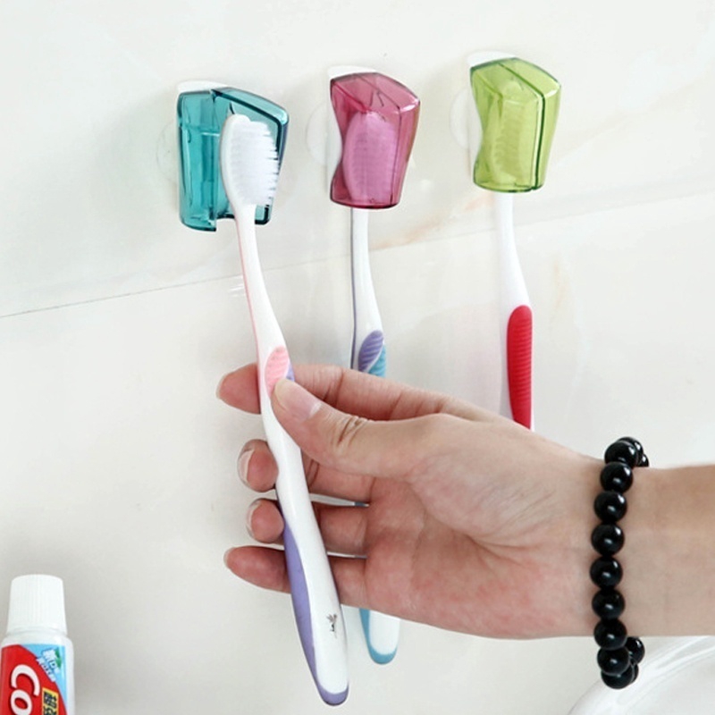 3pcs/ Set Suction Cup Toothbrush Holder Cover Storage Wall Mount Shelf Bathroom Supplies Home