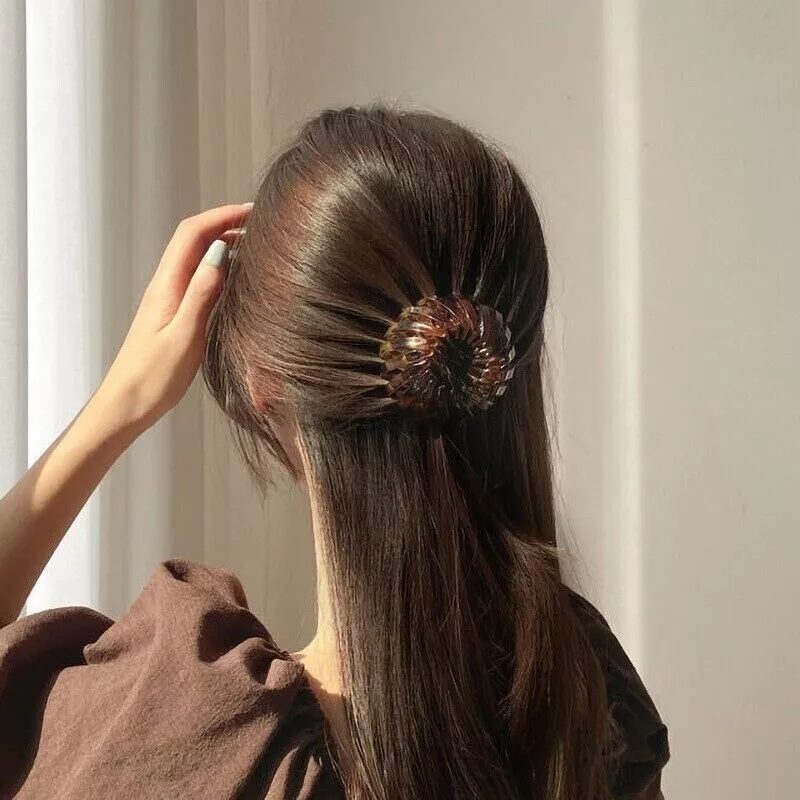 Rambut Tetap Gaya Rambut Styling Rambut Ikat Rambut Ponytail Gesper Pemegang Cakar Lady Gadis Retro Leopard Bud Ball Hair Ring Scalable Shrinkable Hairpin