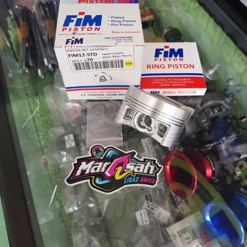 Piston Fim12 diameter 70 pin 15 costum dome fim tiger mentah marqsah racing-Fim dome mentah