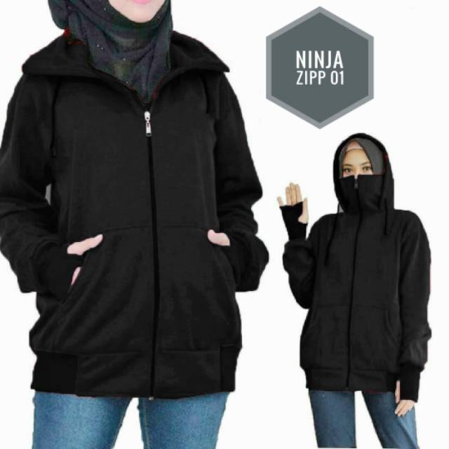 JAKET WANITA RESLETING  NINJA DENGAN MASKER DAN FINGER   JAKET HOODIE WANITA PREMIUM TEBAL
