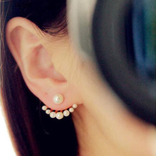 Perempuan Depan &amp; Lever Kembali Anting Pearl Ear Studs Earbobs Ear