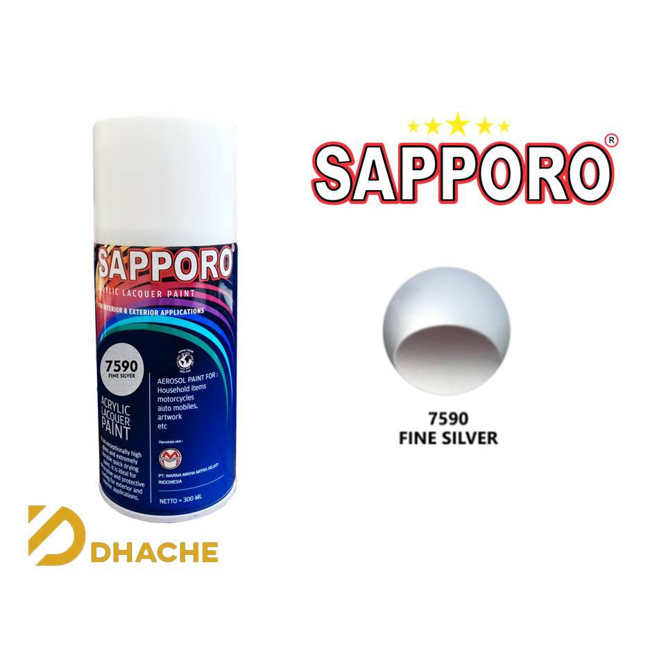 CAT SEMPROT SAPPORO SPRAY PAINT 7590 FINE SILVER PERAK 300ML / SAPPORO WARNA PERAK