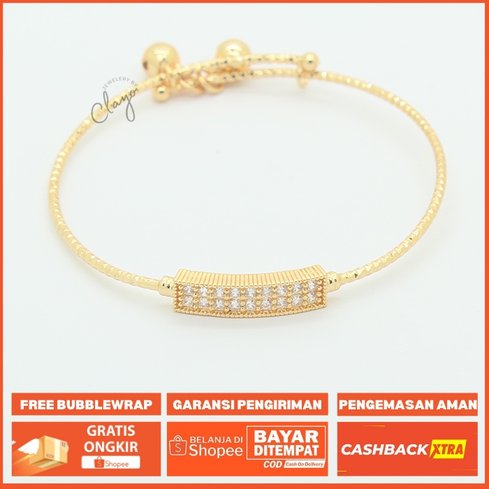 Gelang Serut Balok Permata Perhiasan Lapis Emas 24K