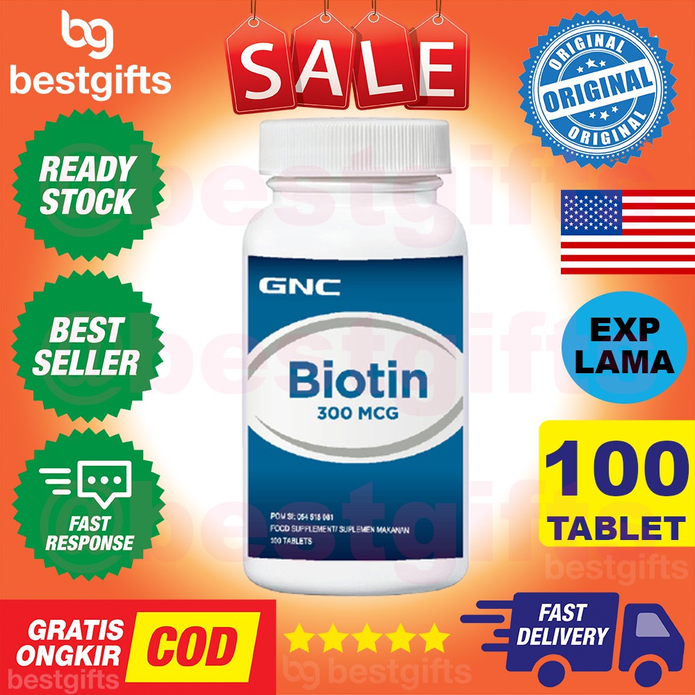 GNC BIOTIN 300 MCG VITAMIN VIT PERTUMBUHAN RAMBUT RONTOK BOTAK KUKU KECANTIKAN SEL KULIT 100 TABLET