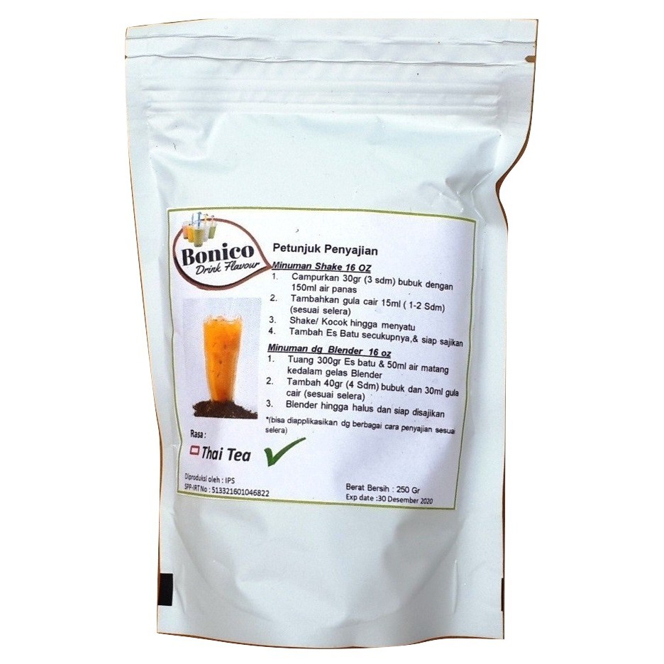 

BONICO THAI TEA powder 500gr Bubuk minuman drink flavor powder Ice blend Milk Shake Smoothies Tarik