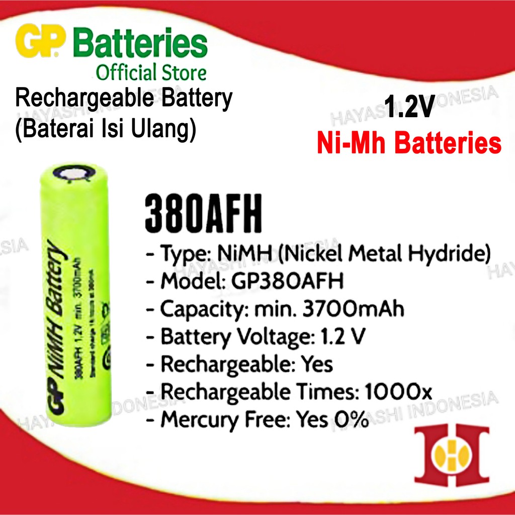 Battery Batre Baterai GP NiMH 211AFH 270AFH 380AFH 1.2V Rechargeable