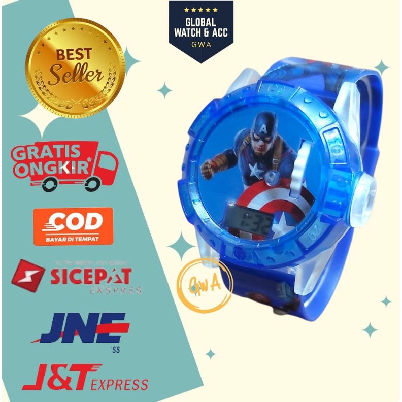 Jam anak laser musik karakter Capten america