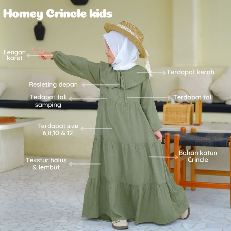 New-Busana Muslimah Anak/Gamis Anak Polos - Homey Crincle Kids - Bahan Katun Rayon Premium-Bisa COD