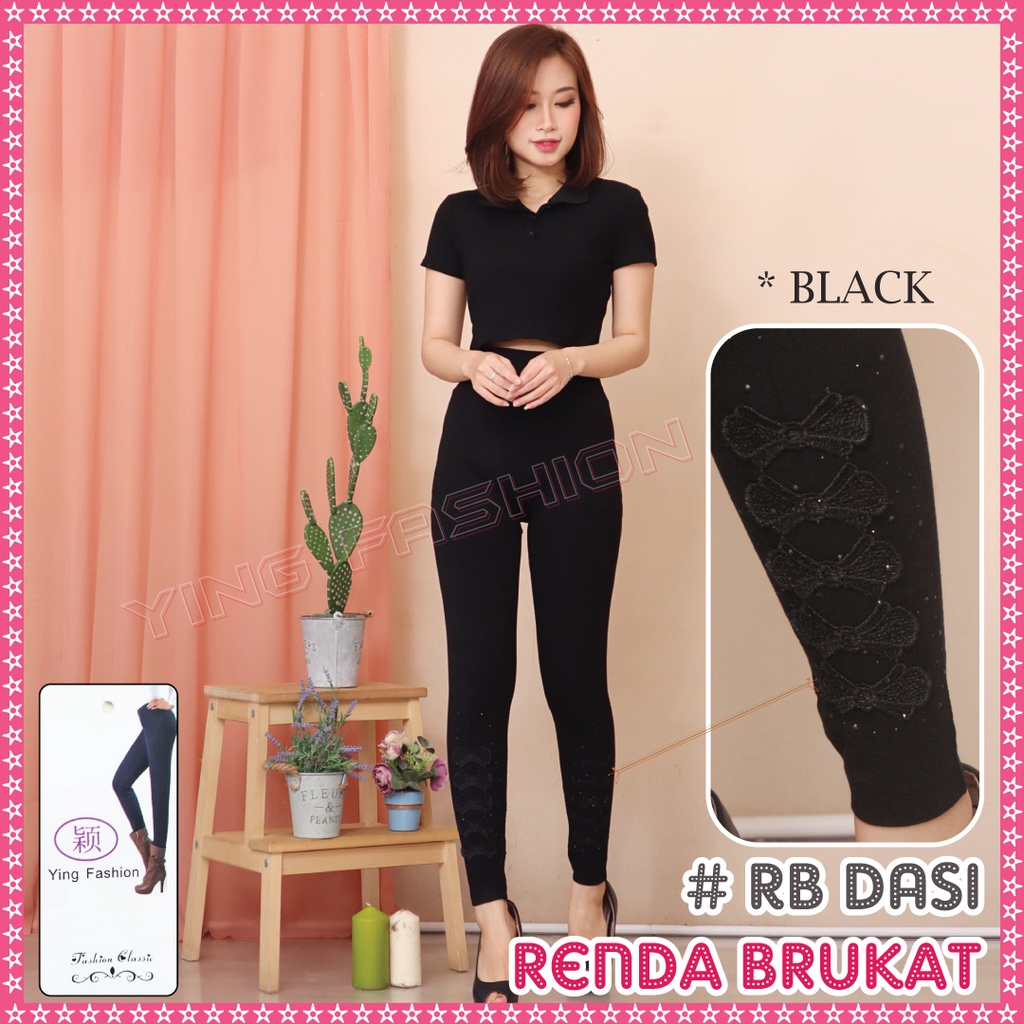 Legging Renda Brukat Mutiara Dasi Kupu Kupu / legging renda mutiara wanita / legging fashion import wanita