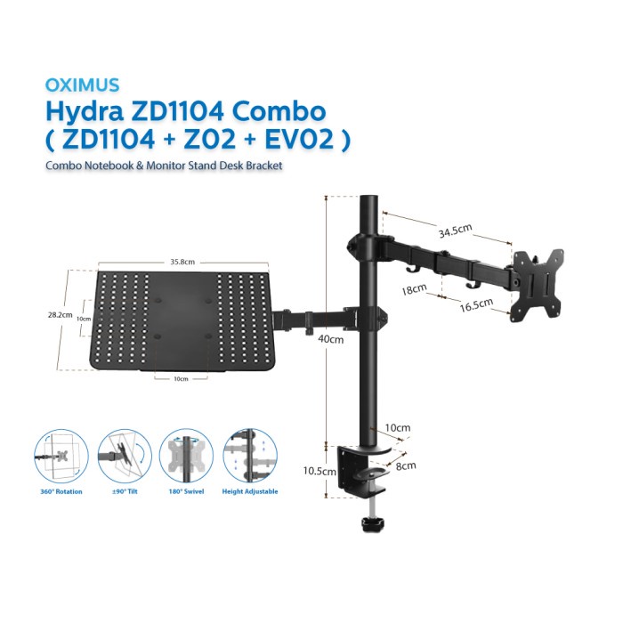 BRACKET LAPTOP NOTEBOOK MONITOR COMBO OXIMUS ZD1104 DUAL COMBO